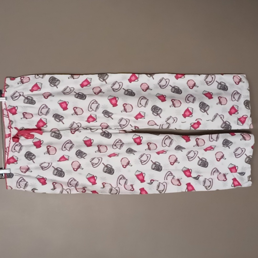 Soft Sensations Cream Pajama Pants w Coffee/Cappuccino and Snow Flakes 2X
